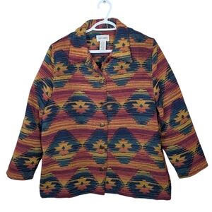 Vintage Alfred Dunner Women 14 Aztec Soft Button Down Blazer Jacket Multicolour